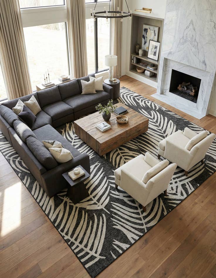 Detail image of 13' x 13'  Washable Botanical Indoor / Outdoor Square Rug