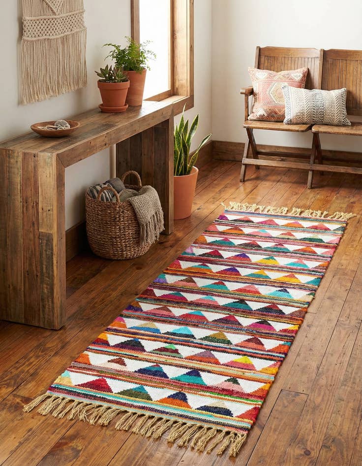 Detail image of 2' 2 x 6' 1 Hand Woven Chindi Trellis Runner Rug