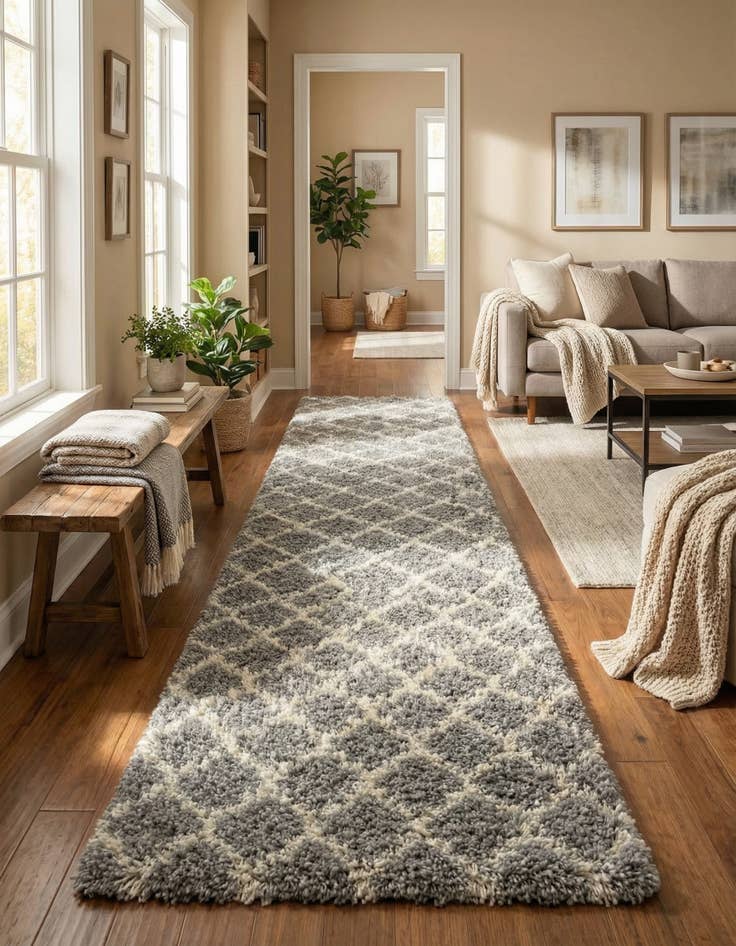 Detail image of 3' 3 x 16' 5 Trellis Shag Runner Rug