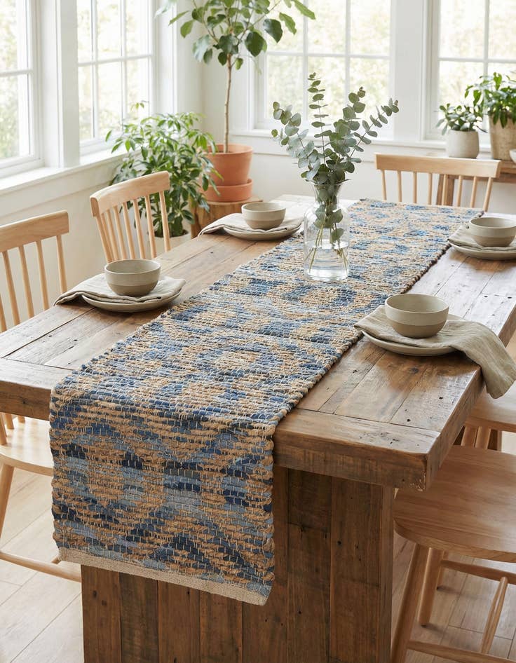 Detail image of 1' 2 x 4' 1 Hand Woven Chindi Jute Table Runner Rug