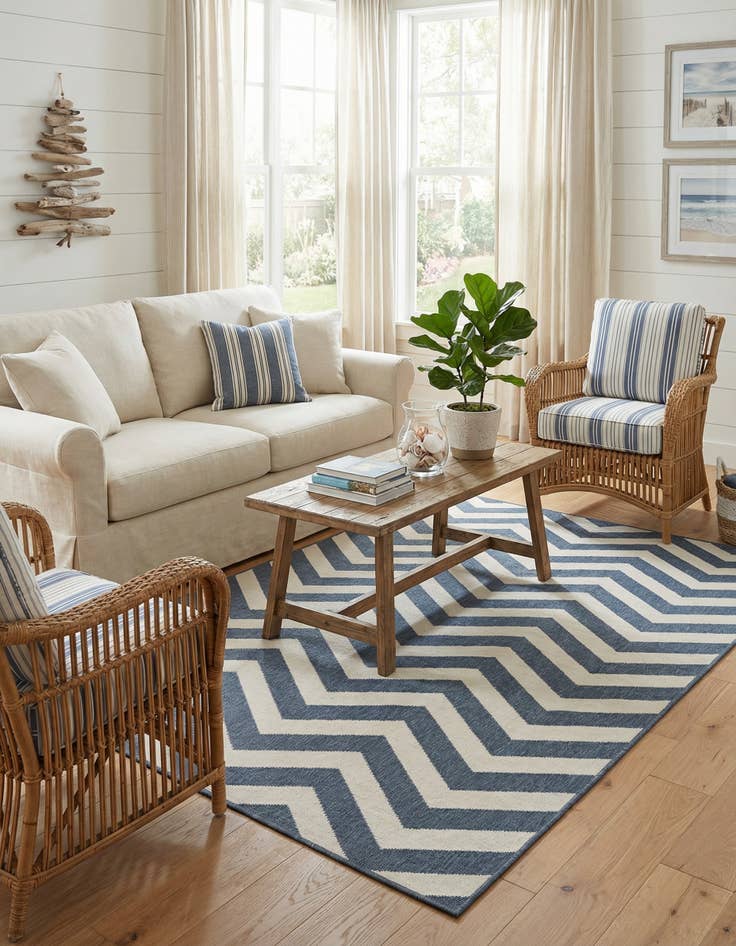 Detail image of 5' 3 x 8' Easy-Clean Coastal Indoor / Outdoor Rug