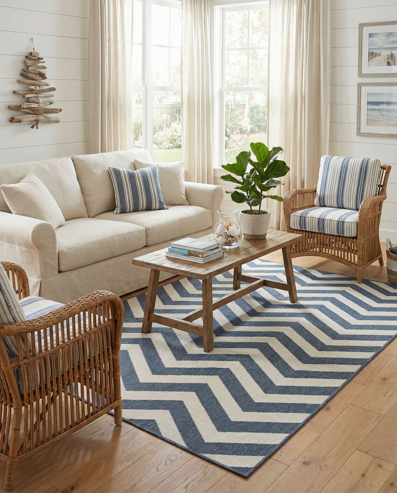 5' 3 x 8' Easy-Clean Coastal Indoor / Outdoor Rug