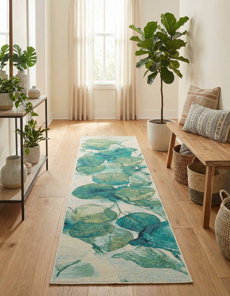 Detail image of 2' x 8' Easy-Clean Botanical Indoor / Outdoor Runner Rug