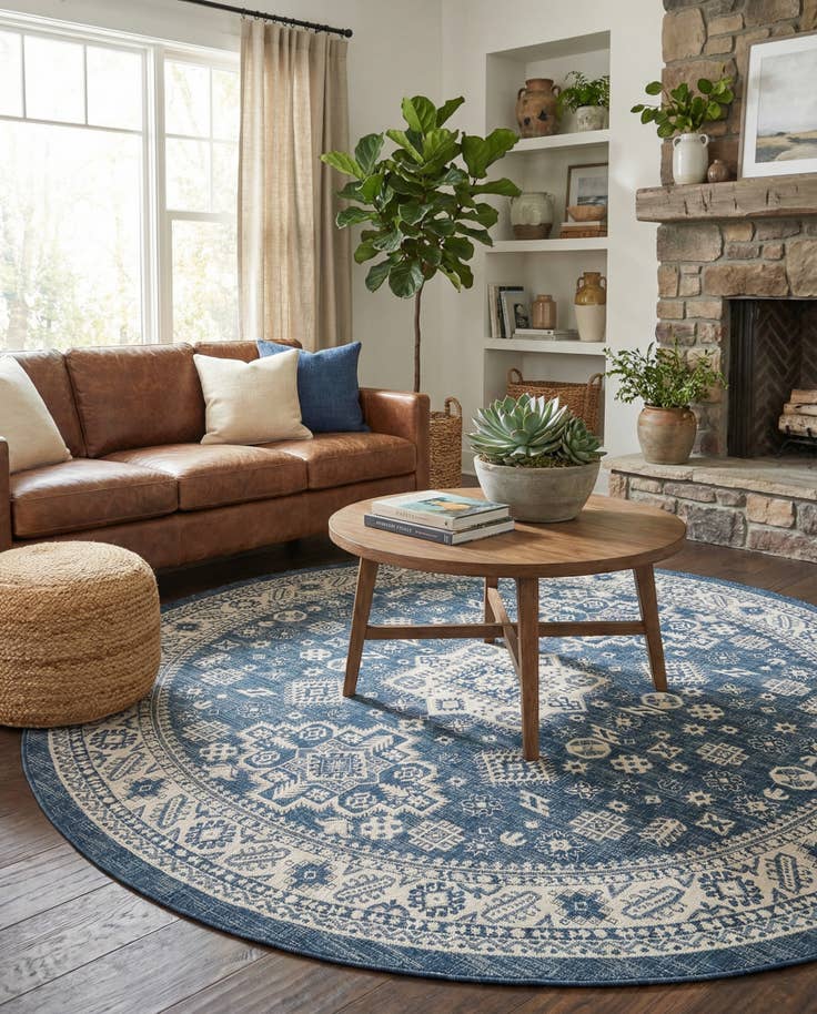 Detail image of 10' x 10' Easy-Clean Aztec Indoor / Outdoor Round Rug