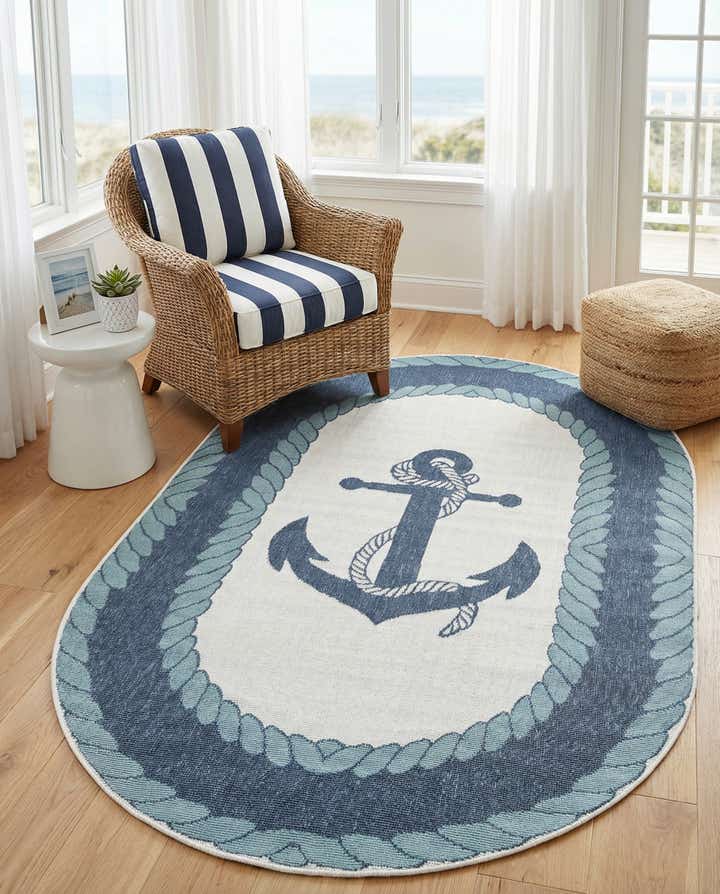 4' x 6' Easy-Clean Coastal Indoor / Outdoor Oval Rug