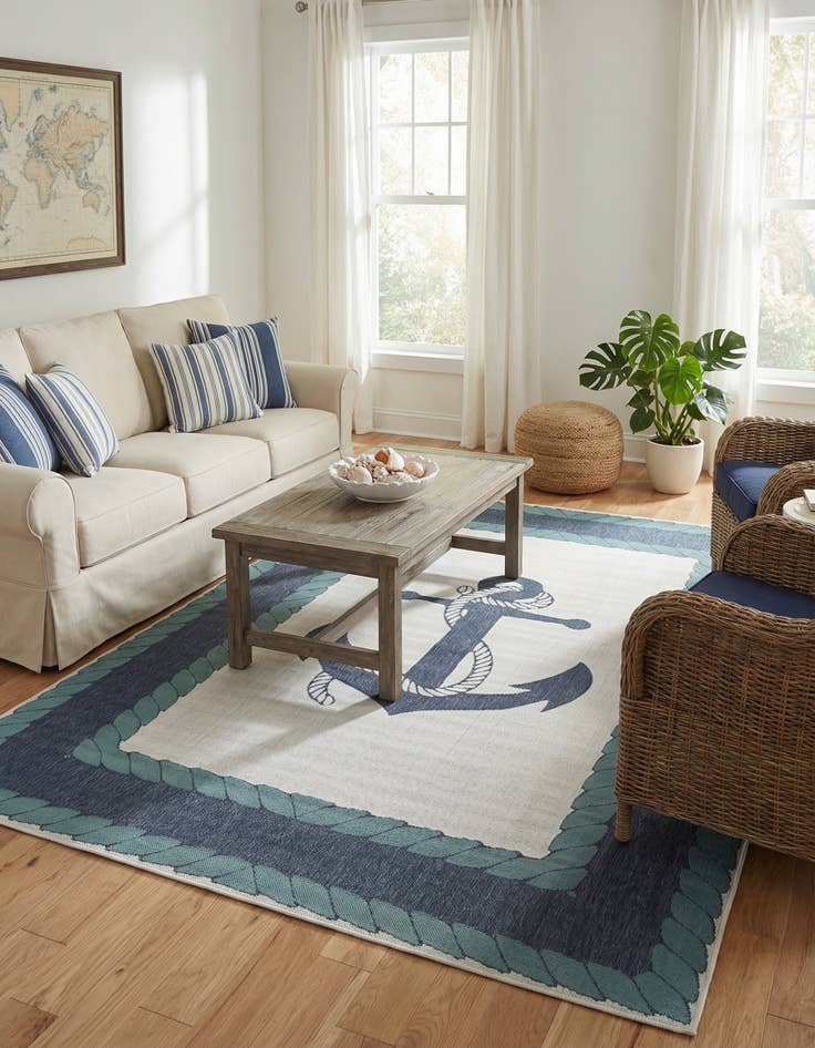 Detail image of 7' 10 x 10' Easy-Clean Coastal Indoor / Outdoor Rug