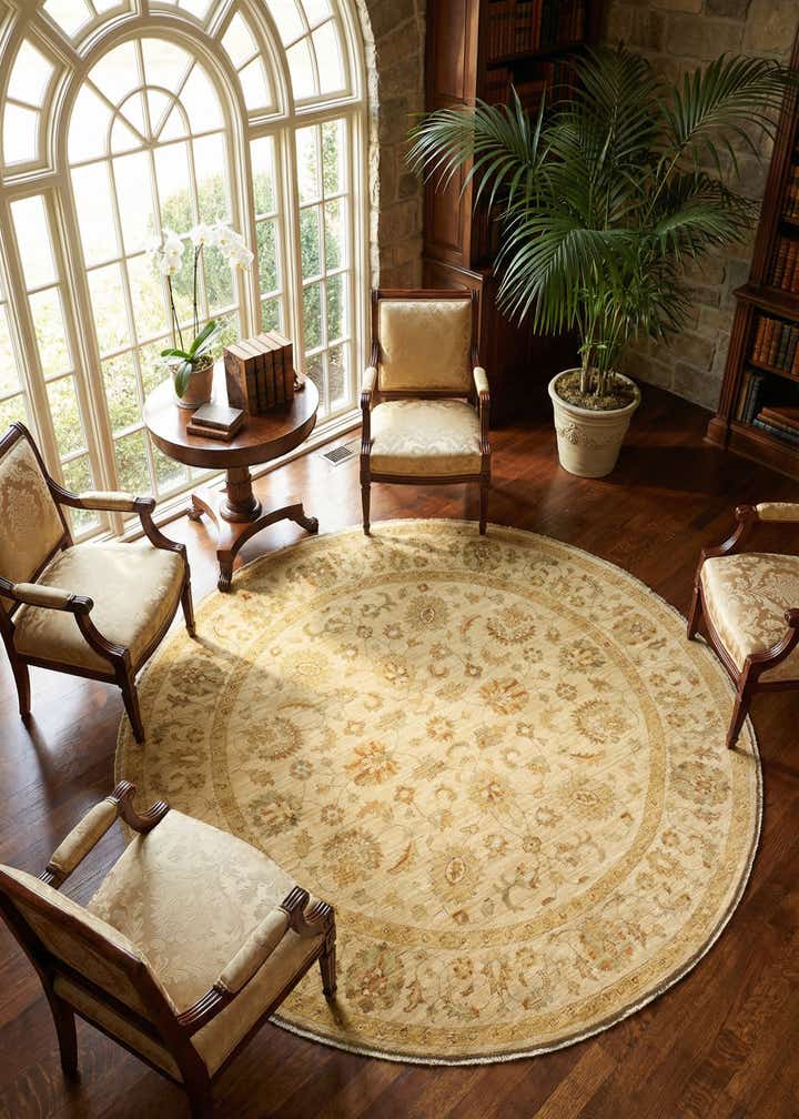 6' 7 x 6' 8 Hand Knotted Peshawar Ziegler Round Rug