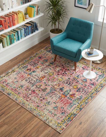 Pink Washable El Paso Square Rug