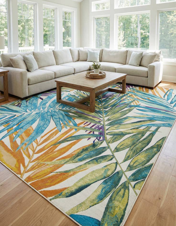 Detail image of 10' x 14' 2 Washable Botanical Indoor / Outdoor Rug