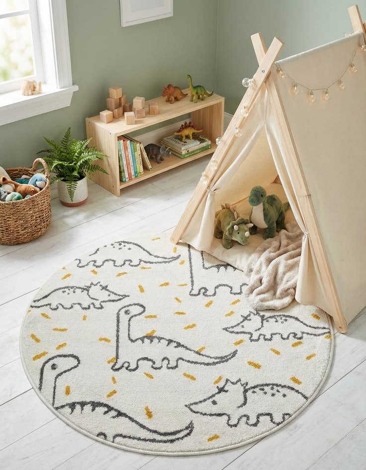 Detail image of 3' 3 x 3' 3 Dinosaur Whimsy Kids Round Rug