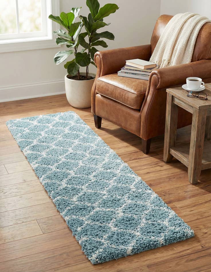 Detail image of  2' x 7' Lattice Shag Runner Rug