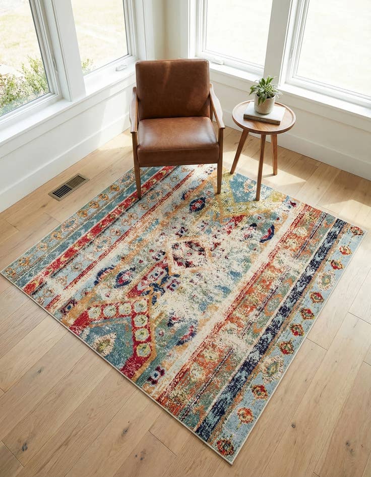 Detail image of 6' x 6'  Washable Santa Fe Square Rug