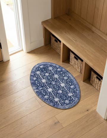 Navy Blue Washable Timeless Oval Rug