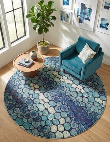 Blue Washable Hyacinth Round Rug