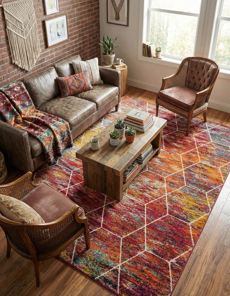 Detail image of 7' 10 x 11' Lattice Frieze Rug