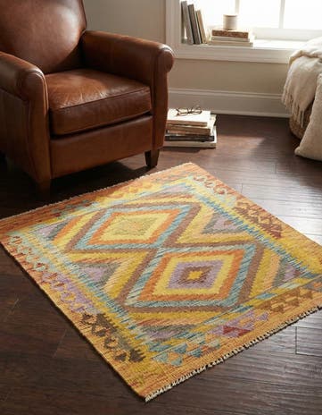 3' x 3' 8 Hand Woven Kilim Maymana Wool Square Rug