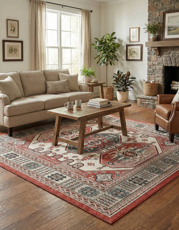 Detail image of 7' 10 x 7' 10  Washable Traditional Indoor / Outdoor Square Rug