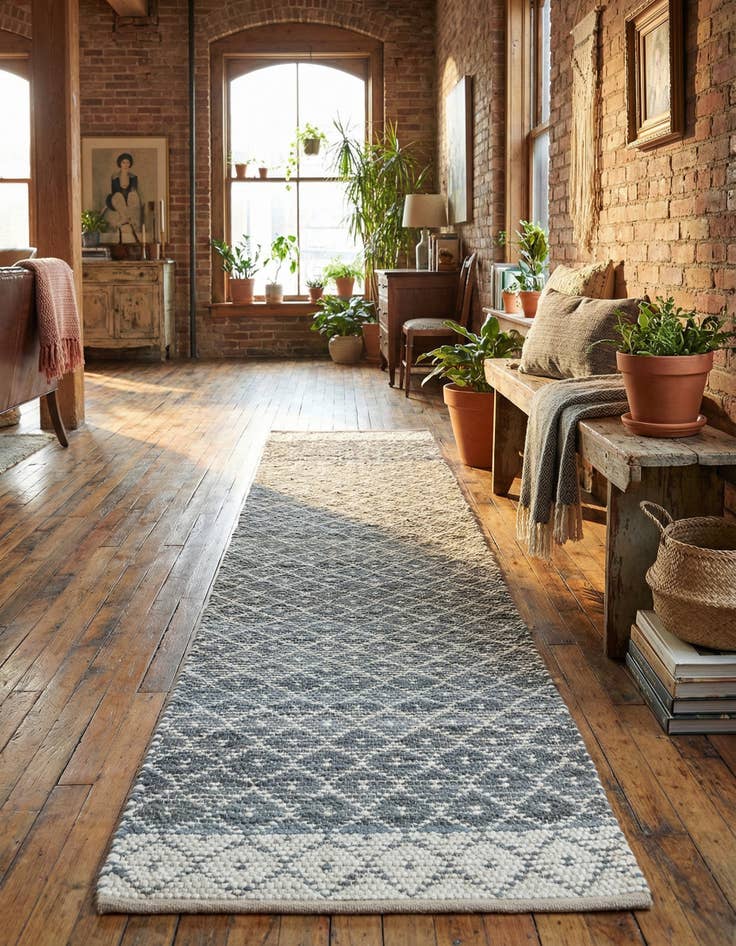 Detail image of 2' 7 x 13' 1 Hand Woven Chindi Trellis Runner Rug