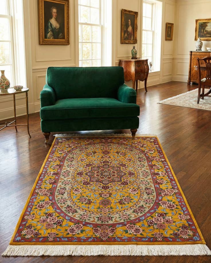 Detail image of 3' 4 x 4' 11 Ghom Silk Rug