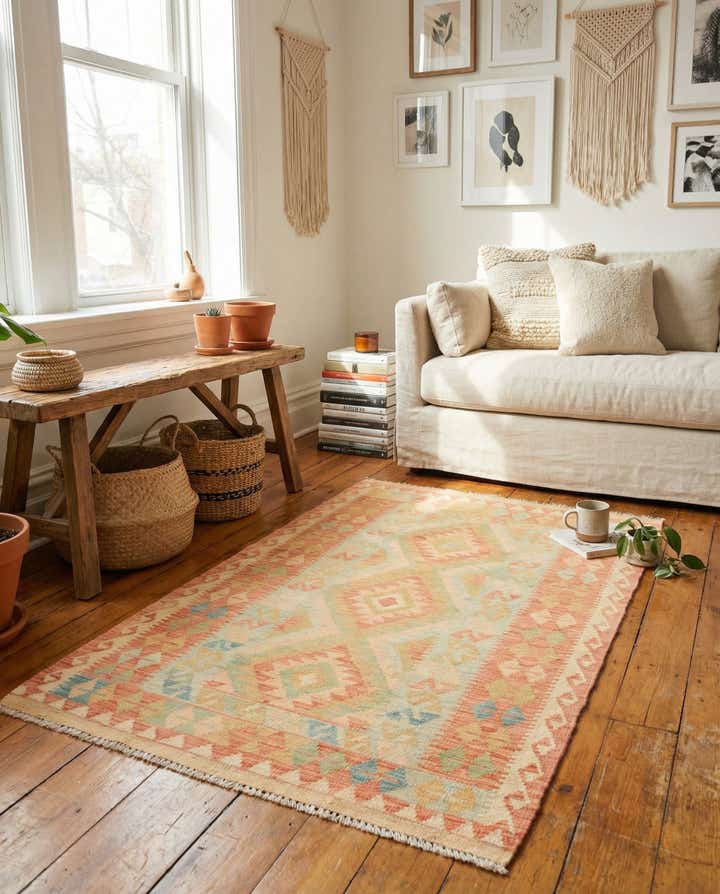 3' x 4' 9 Hand Woven Kilim Waziri Wool Rug