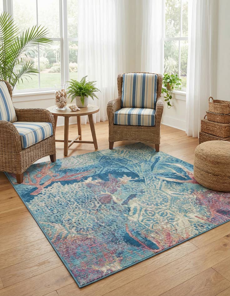Detail image of 5' 3 x 5' 3 Washable Coastal Indoor / Outdoor Square Rug