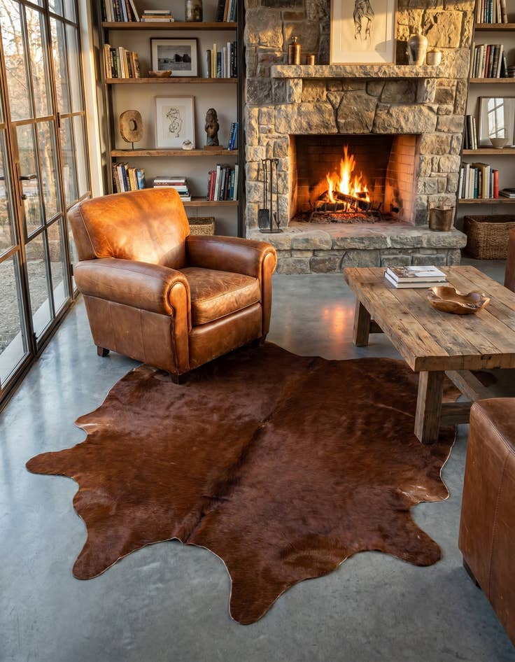 Detail image of 4' 11 x 5' 5 Cowhide Leather Square Rug