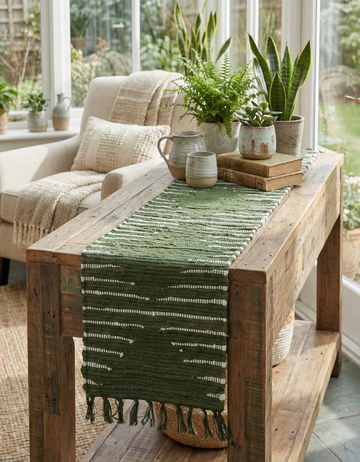 Detail image of 1' 2 x 4' 1  Hand Woven Chindi Cotton Table Runner Rug