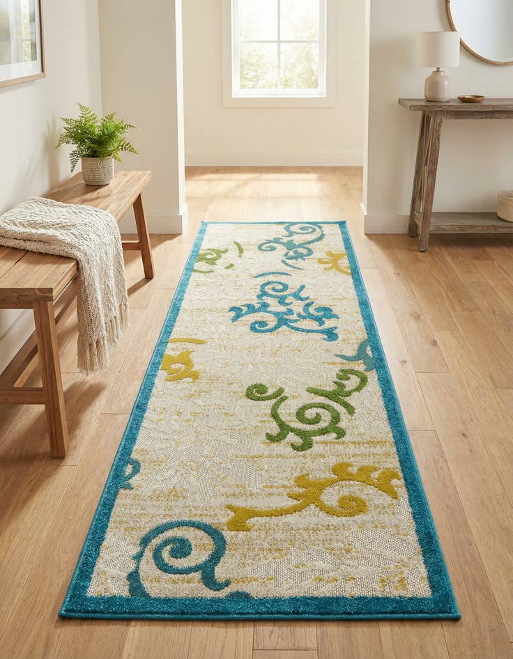 Detail image of 2' x 6' Easy-Clean Botanical Indoor / Outdoor Runner Rug
