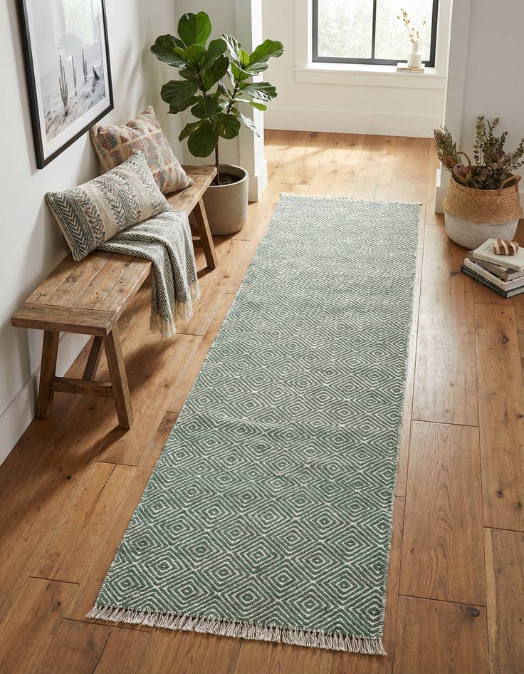 Detail image of 2' x 8'  Hand Woven Geo Trellis Flatweave Runner Rug