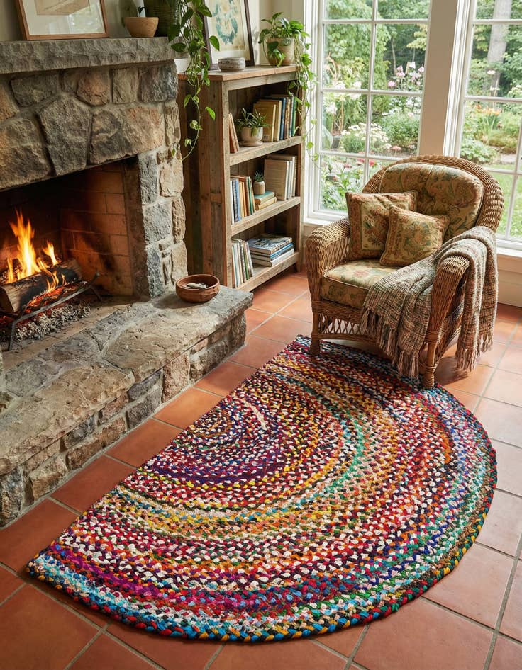 Detail image of 3' 1 x 6' 1  Hand Braided Chindi Hearth Rug