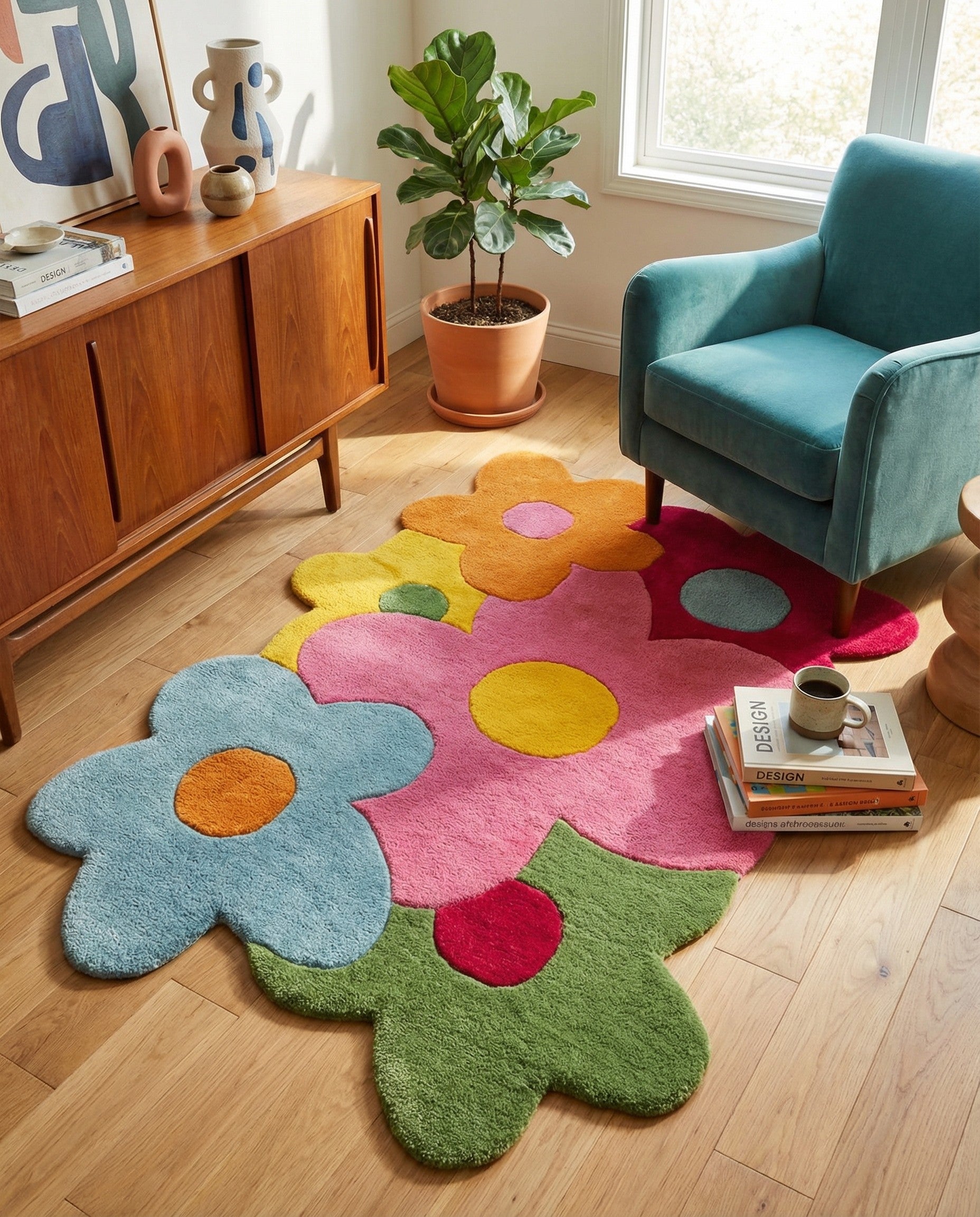 3' 8 x 5' 3 Happy Rugs Fluffy Flowers Wool