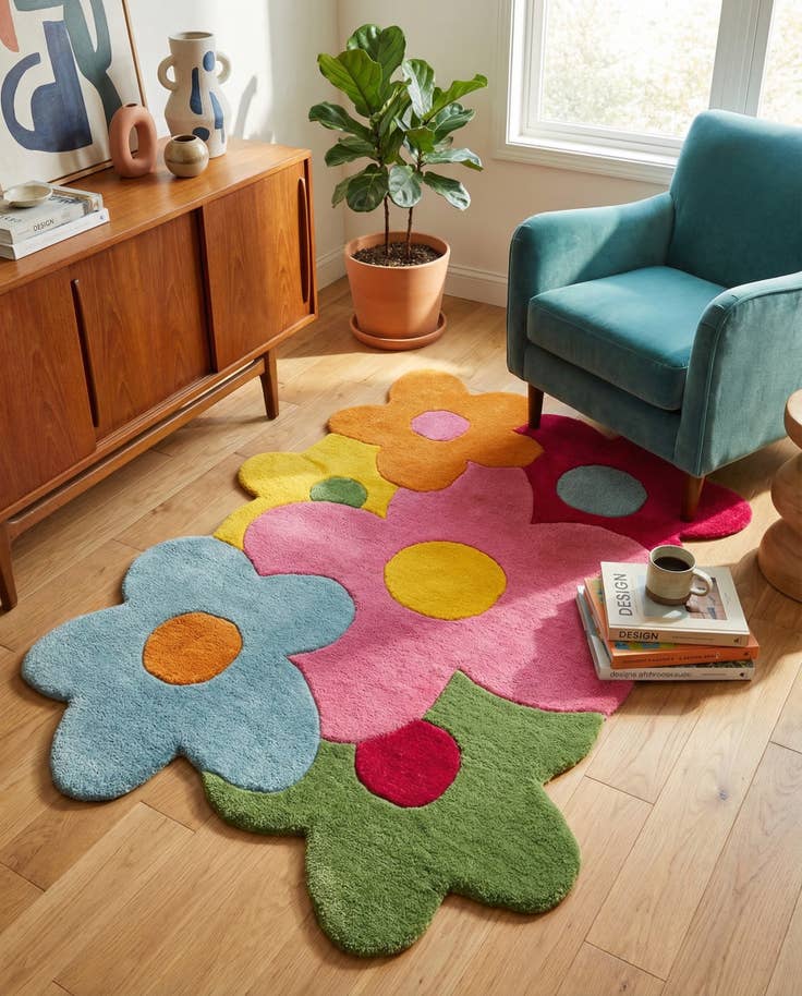 Detail image of 3' 8 x 5' 3 Happy Rugs Fluffy Flowers Wool