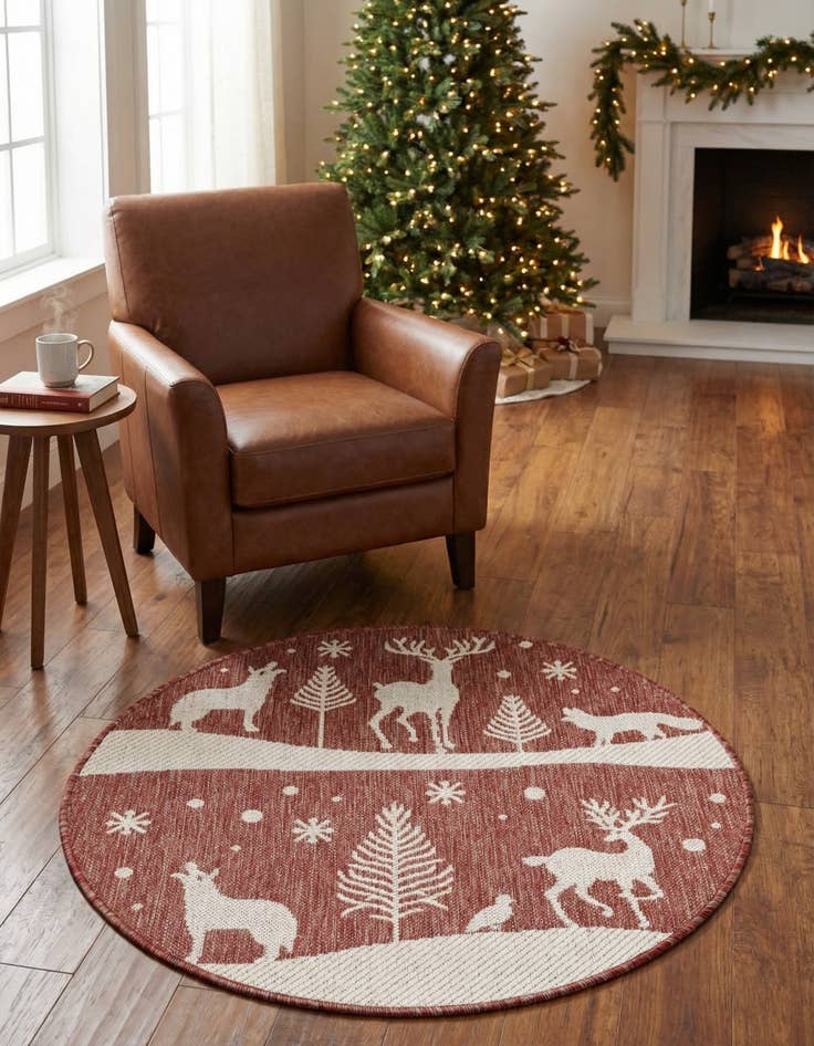 Detail image of 3' x 3' Easy-Clean Holiday Indoor / Outdoor Round Rug