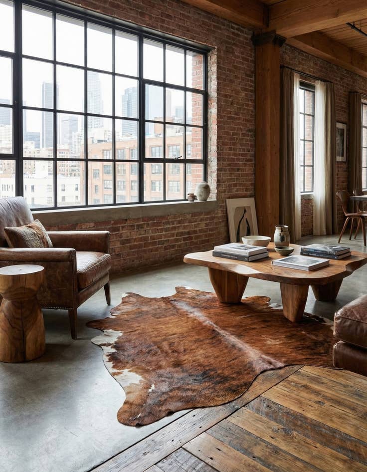 Detail image of 5' 4 x 5' 7 Cowhide Leather Square Rug