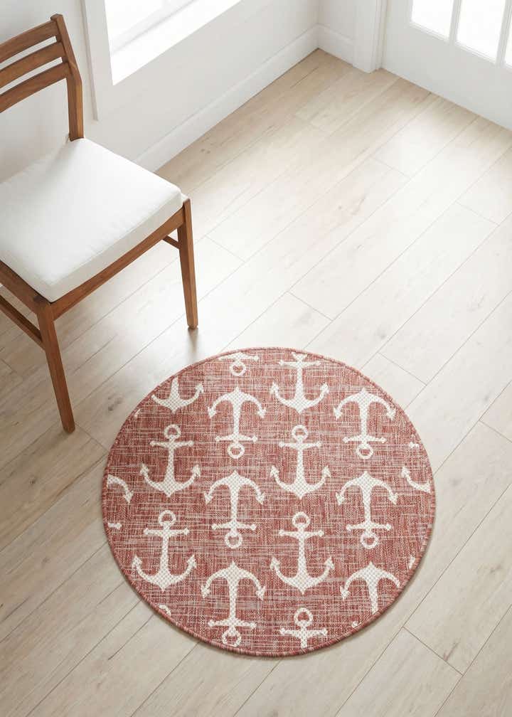 3' x 3' Easy-Clean Coastal Indoor / Outdoor Round Rug