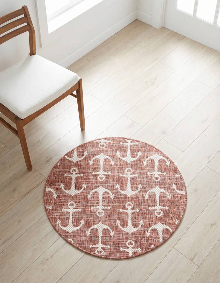 Detail image of 3' x 3'  Washable Coastal Indoor / Outdoor Round Rug