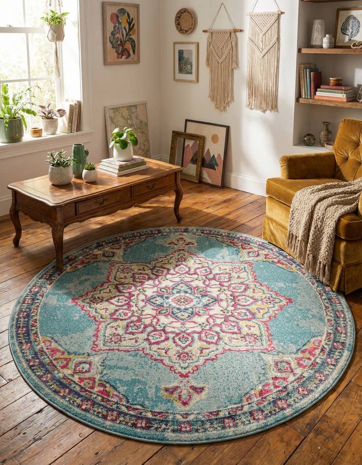 Detail image of 6' x 6' Washable Fleur Round Rug