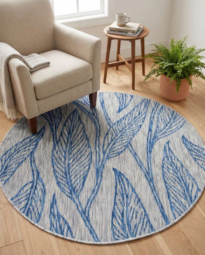 4' x 4' Easy-Clean Botanical Indoor / Outdoor Round Rug