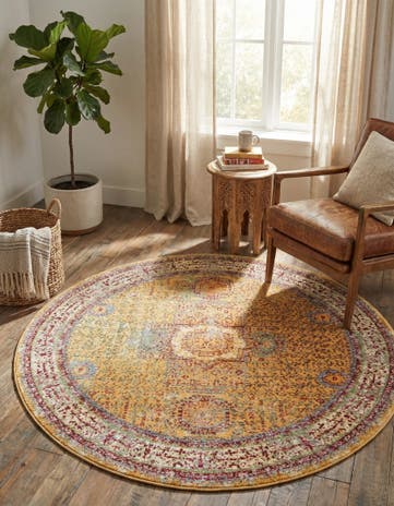 Gold Aqua Round Rug