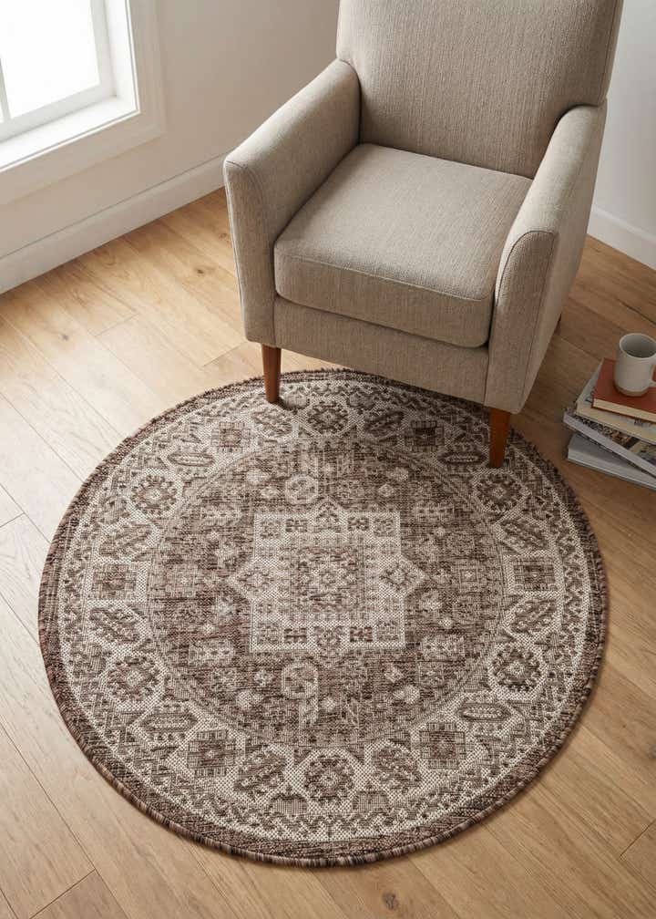 3' x 3' Easy-Clean Aztec Indoor / Outdoor Round Rug