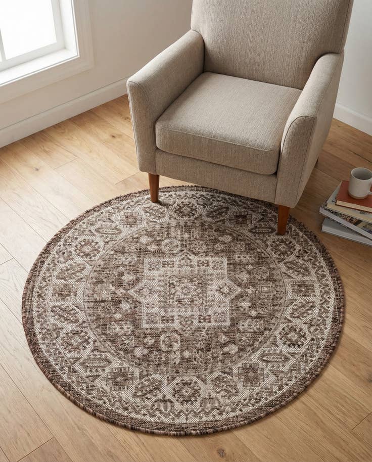 Detail image of 3' x 3' Easy-Clean Aztec Indoor / Outdoor Round Rug