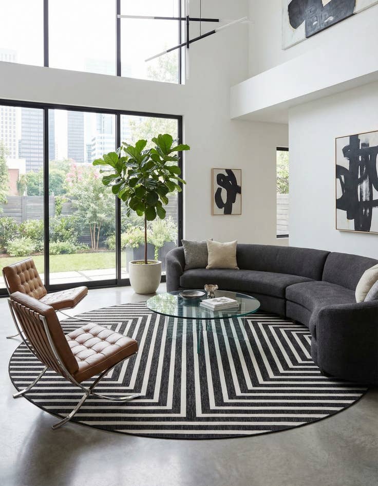 Detail image of 13' x 13' Easy-Clean Modern Indoor / Outdoor Round Rug