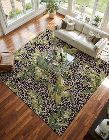 Green Easy-Clean Botanical Indoor / Outdoor Square Rug