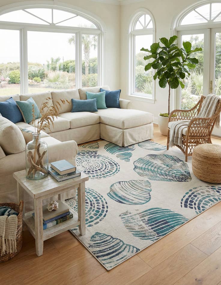 Detail image of 10' x 10'  Washable Coastal Indoor / Outdoor Square Rug