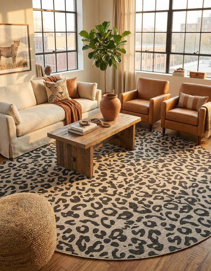 Detail image of 12' x 12'  Washable Safari Indoor / Outdoor Round Rug