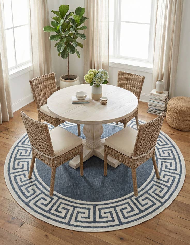 Detail image of 7' x 7' Washable Coastal Indoor / Outdoor Round Rug