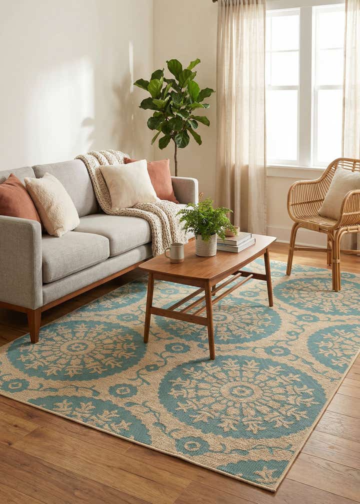 5' 3 x 8' Easy-Clean Botanical Indoor / Outdoor Rug