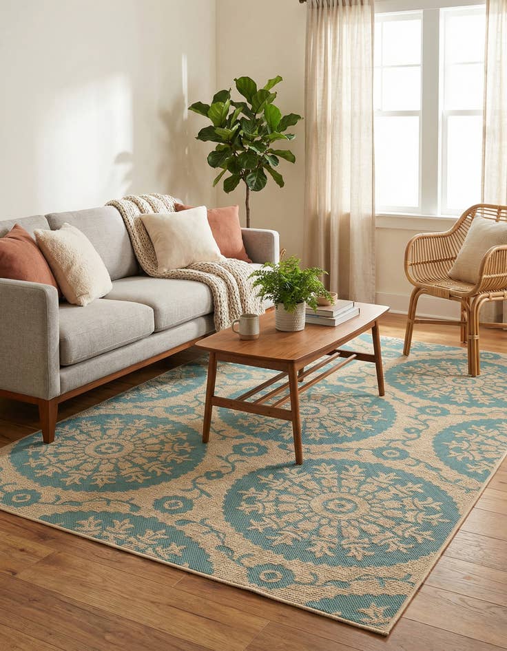 Detail image of 5' 3 x 8' Washable Botanical Indoor / Outdoor Rug