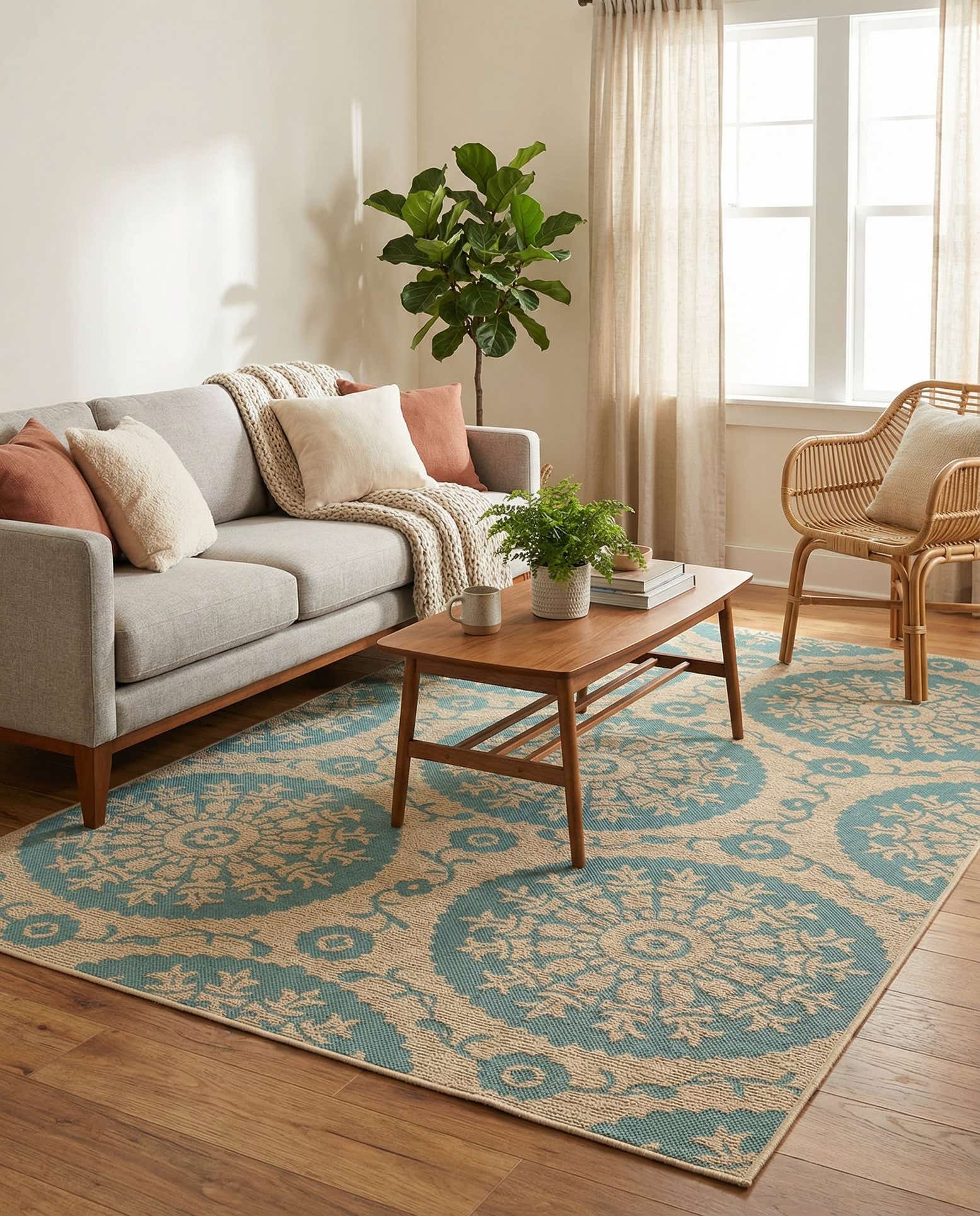 5' 3 x 8' Easy-Clean Botanical Indoor / Outdoor Rug