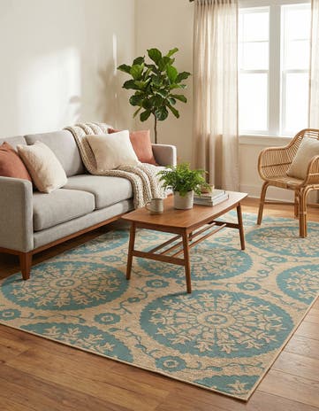 Aqua Easy-Clean Botanical Indoor / Outdoor Rug